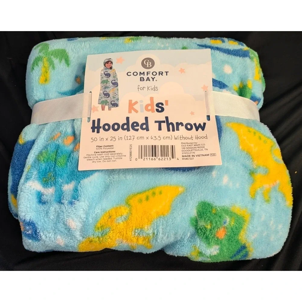 Comfort Bay Kids' Dinosaur Hooded Throw Measures 50